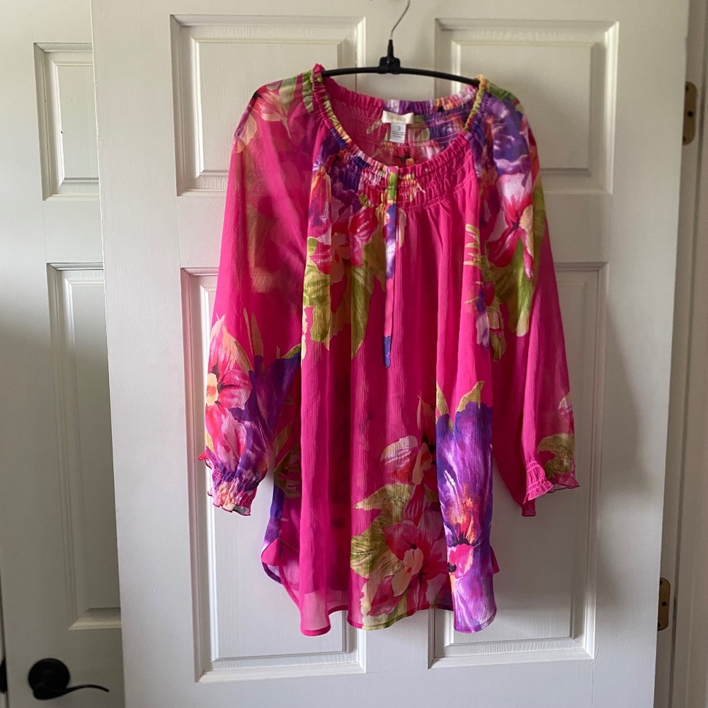 Chico's Pink Floral Top with Sequins - Size XL (Chico's 3)